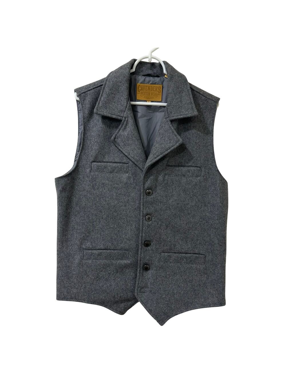 Cavender’s Western Wear Mens Sz Small Gray Wool Blend Button Down Collared Veste